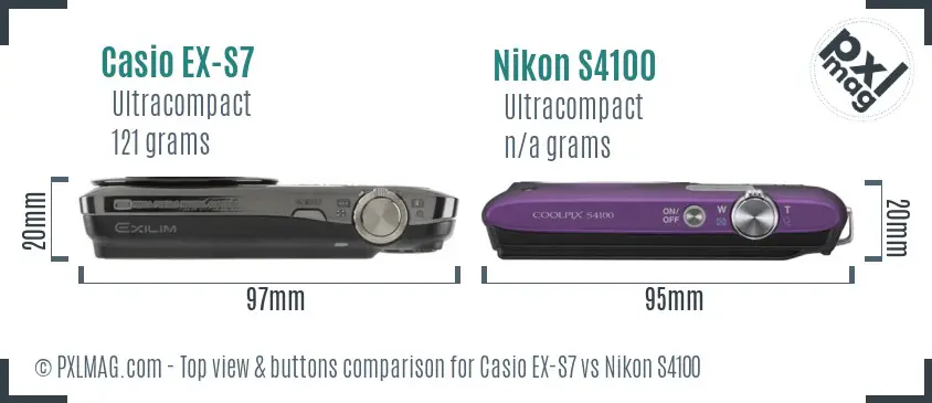 Casio EX-S7 vs Nikon S4100 top view buttons comparison