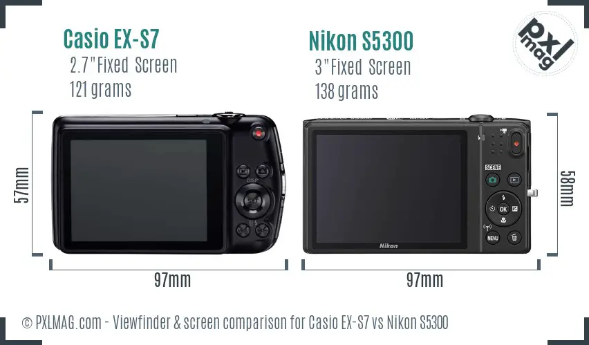 Casio EX-S7 vs Nikon S5300 Screen and Viewfinder comparison