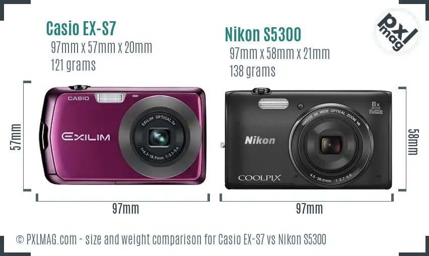 Casio EX-S7 vs Nikon S5300 size comparison