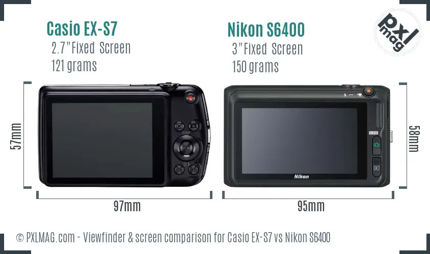 Casio EX-S7 vs Nikon S6400 Screen and Viewfinder comparison