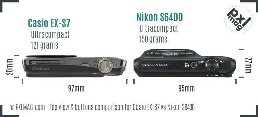 Casio EX-S7 vs Nikon S6400 top view buttons comparison