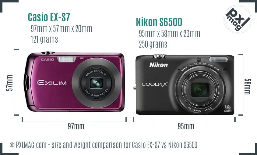 Casio EX-S7 vs Nikon S6500 size comparison