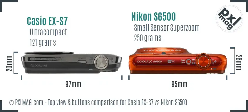Casio EX-S7 vs Nikon S6500 top view buttons comparison