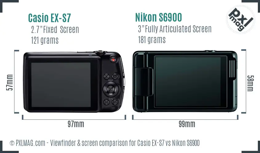 Casio EX-S7 vs Nikon S6900 Screen and Viewfinder comparison