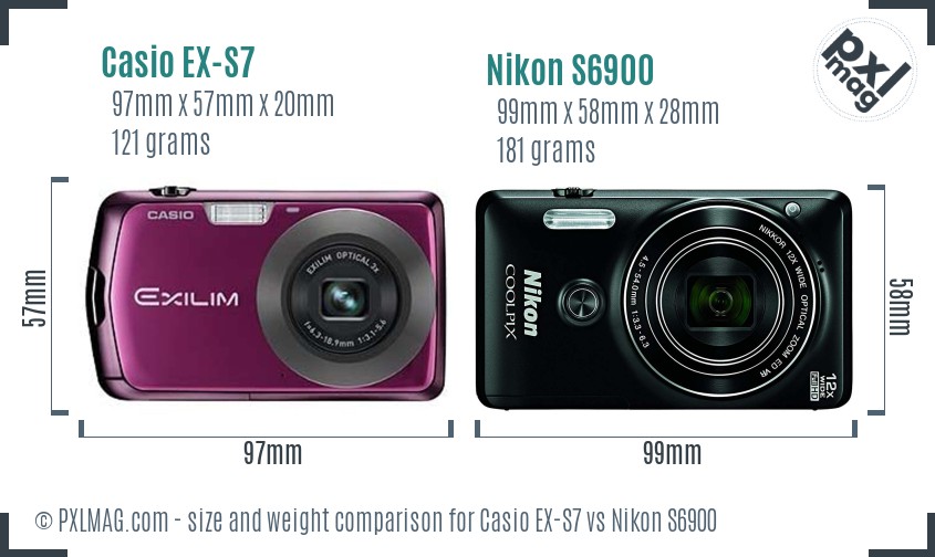 Casio EX-S7 vs Nikon S6900 size comparison