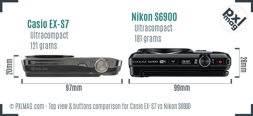 Casio EX-S7 vs Nikon S6900 top view buttons comparison