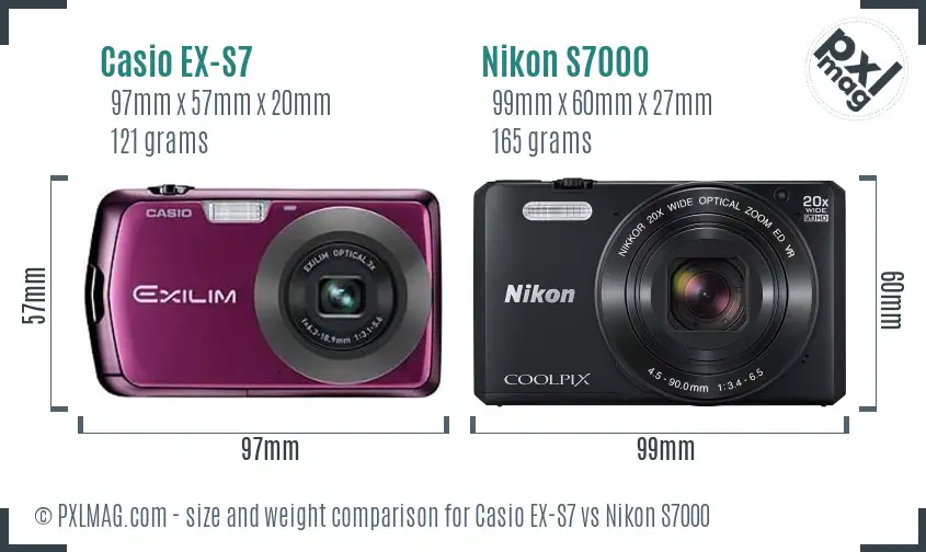 Casio EX-S7 vs Nikon S7000 size comparison