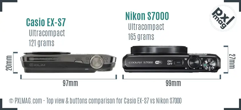 Casio EX-S7 vs Nikon S7000 top view buttons comparison