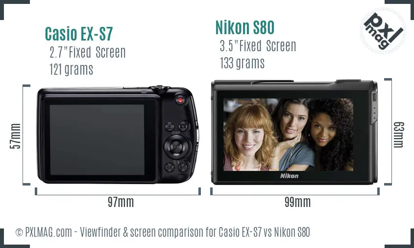 Casio EX-S7 vs Nikon S80 Screen and Viewfinder comparison