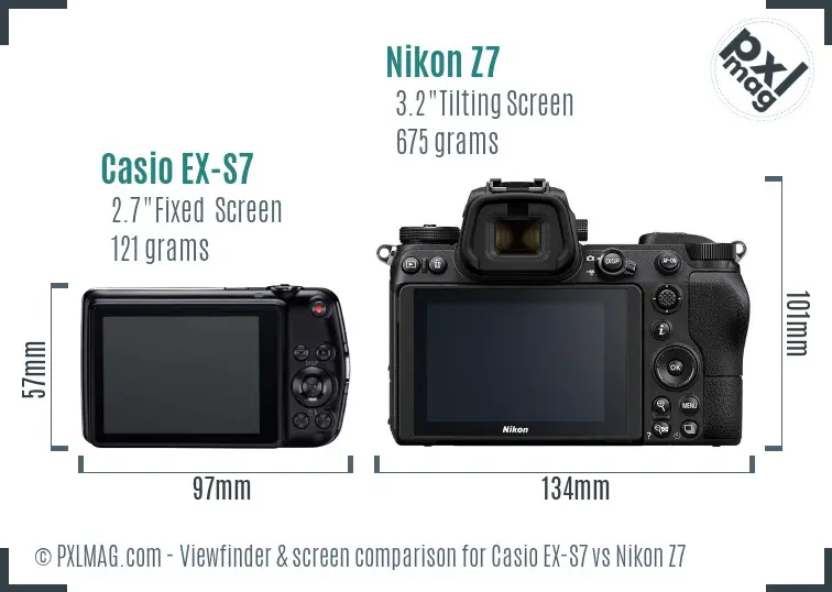 Casio EX-S7 vs Nikon Z7 Screen and Viewfinder comparison