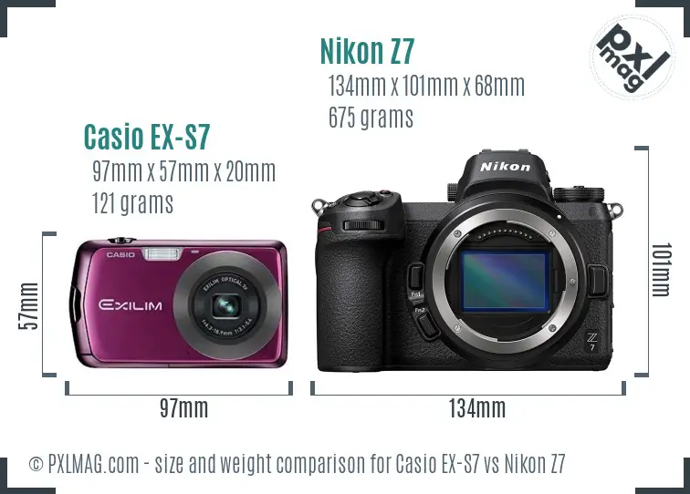 Casio EX-S7 vs Nikon Z7 size comparison
