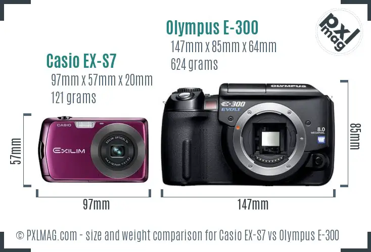 Casio EX-S7 vs Olympus E-300 size comparison