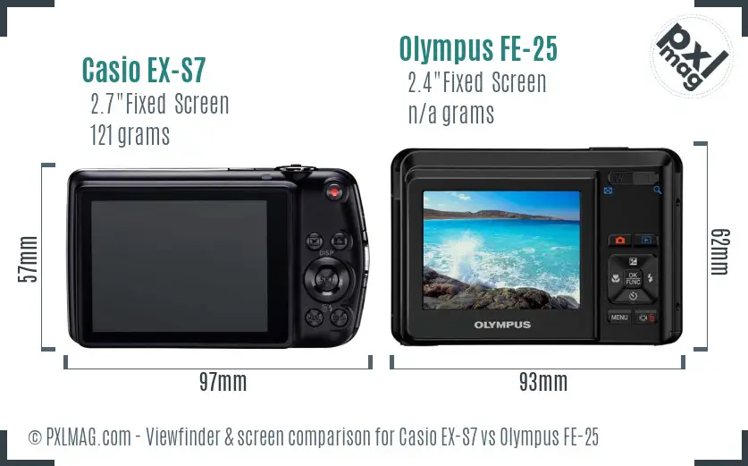 Casio EX-S7 vs Olympus FE-25 Screen and Viewfinder comparison
