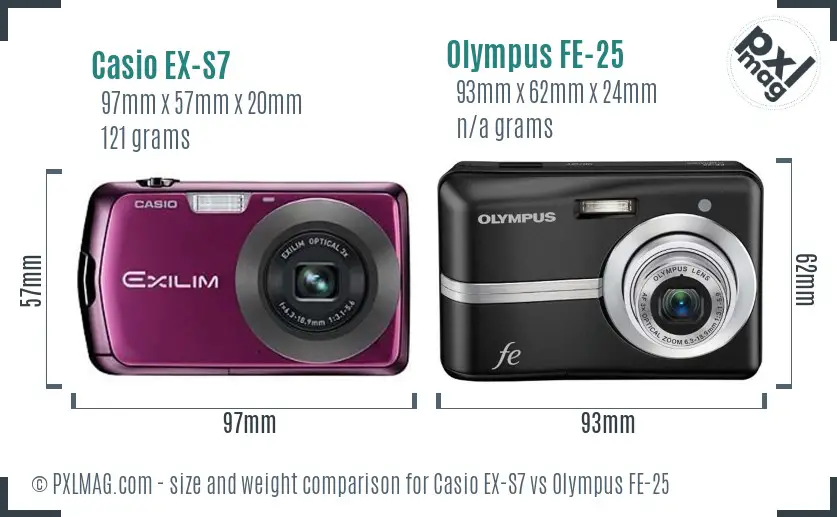 Casio EX-S7 vs Olympus FE-25 size comparison