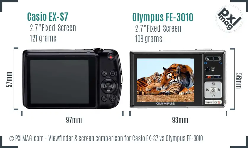 Casio EX-S7 vs Olympus FE-3010 Screen and Viewfinder comparison