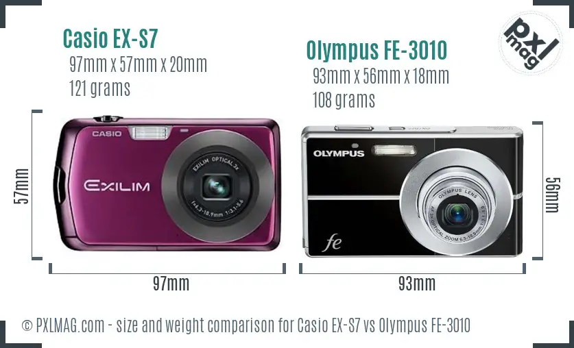 Casio EX-S7 vs Olympus FE-3010 size comparison