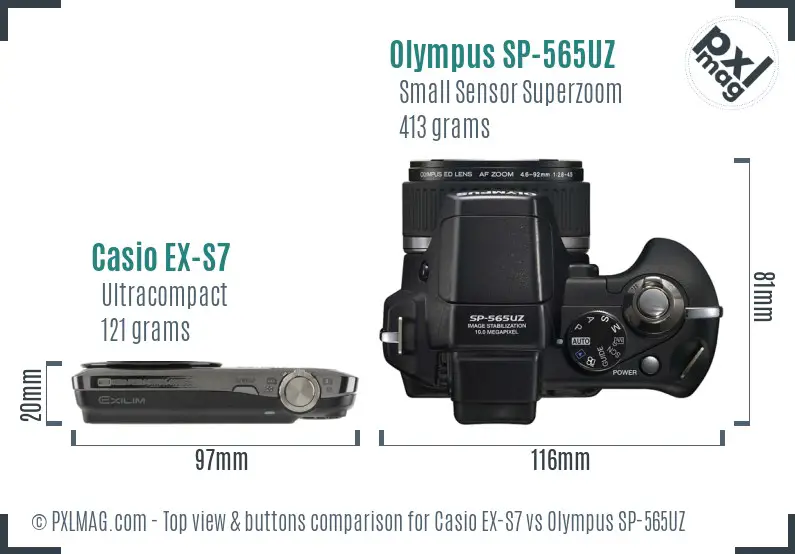 Casio EX-S7 vs Olympus SP-565UZ top view buttons comparison