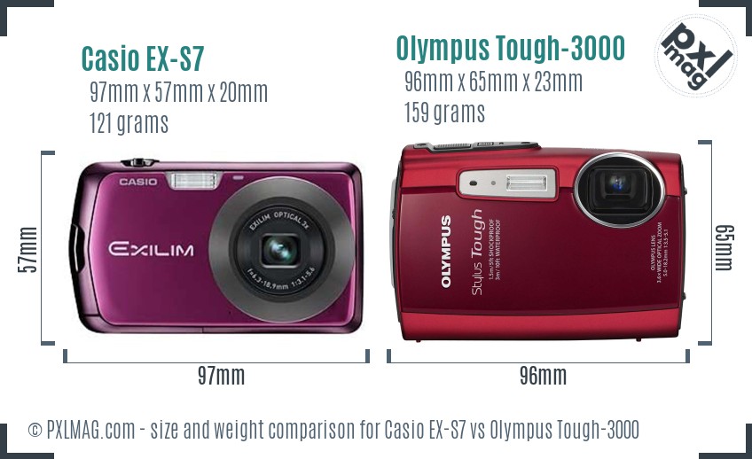 Casio EX-S7 vs Olympus Tough-3000 size comparison Casio EX-S7 vs Olympus Tough-3000 size comparison