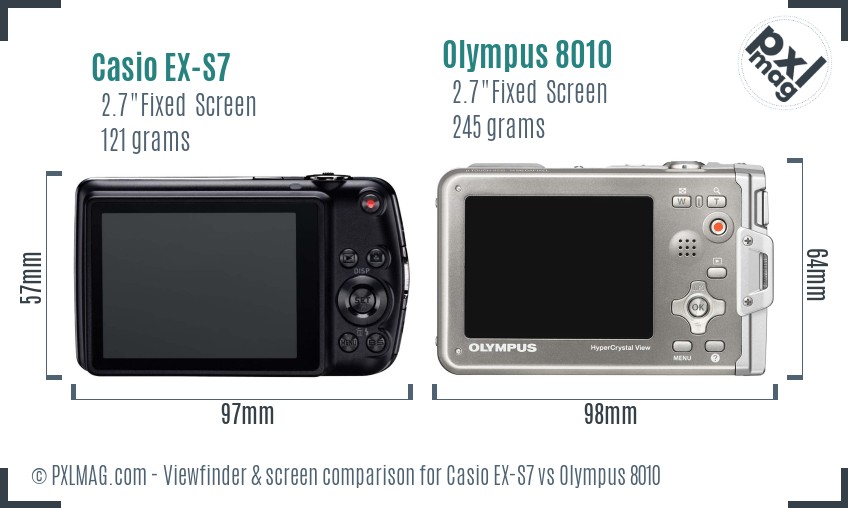 Casio EX-S7 vs Olympus 8010 Screen and Viewfinder comparison