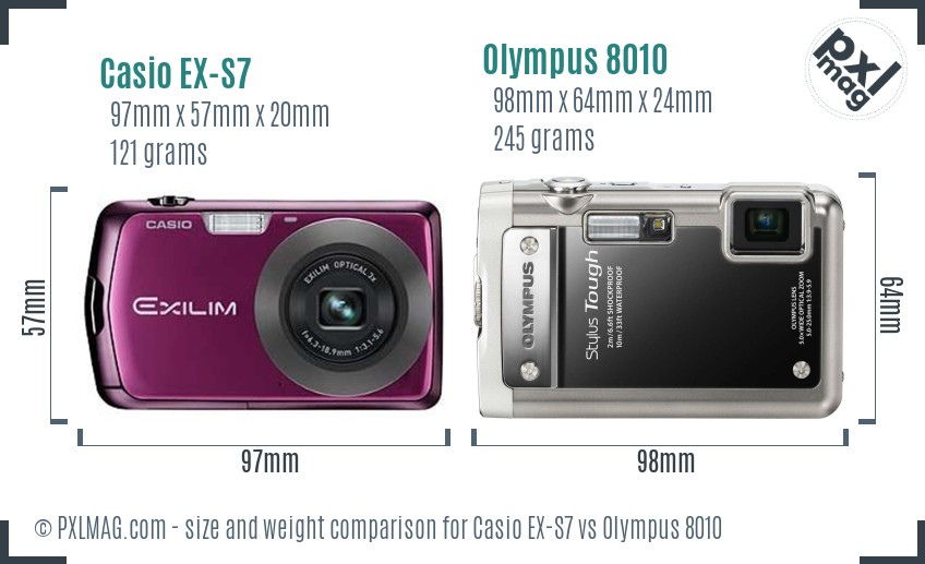 Casio EX-S7 vs Olympus 8010 size comparison