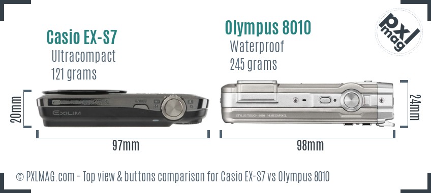 Casio EX-S7 vs Olympus 8010 top view buttons comparison