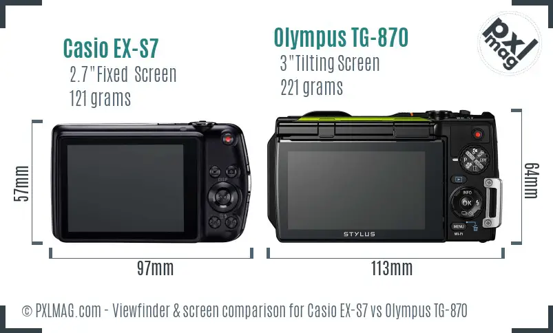 Casio EX-S7 vs Olympus TG-870 Screen and Viewfinder comparison
