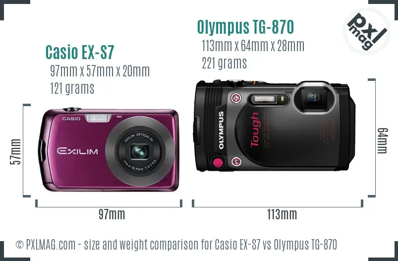 Casio EX-S7 vs Olympus TG-870 size comparison