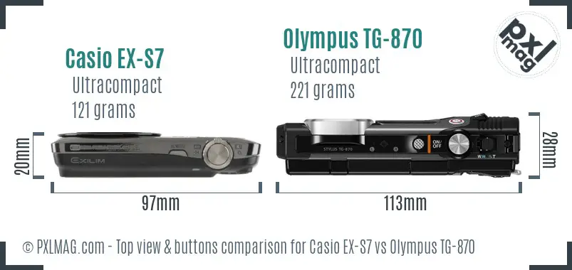 Casio EX-S7 vs Olympus TG-870 top view buttons comparison
