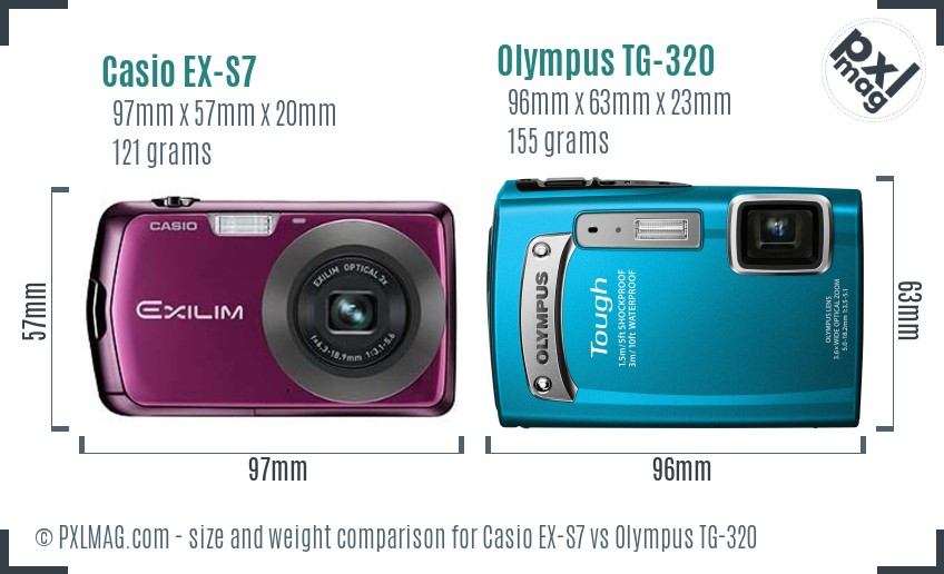 Casio EX-S7 vs Olympus TG-320 size comparison Casio EX-S7 vs Olympus TG-320 size comparison