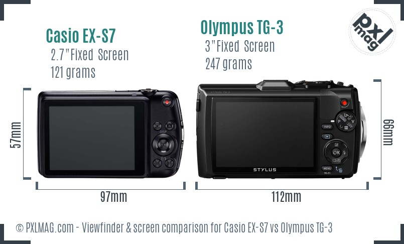 Casio EX-S7 vs Olympus TG-3 Screen and Viewfinder comparison