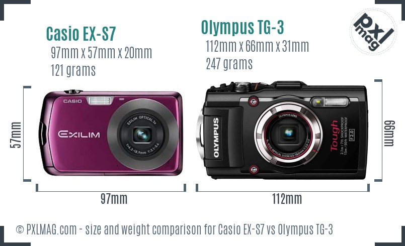 Casio EX-S7 vs Olympus TG-3 size comparison