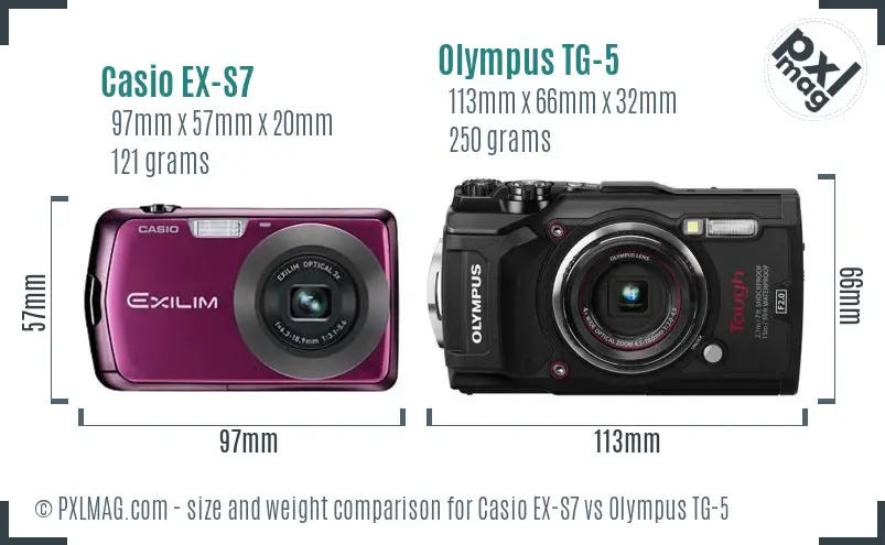 Casio EX-S7 vs Olympus TG-5 size comparison