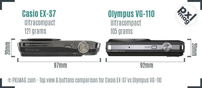 Casio EX-S7 vs Olympus VG-110 top view buttons comparison