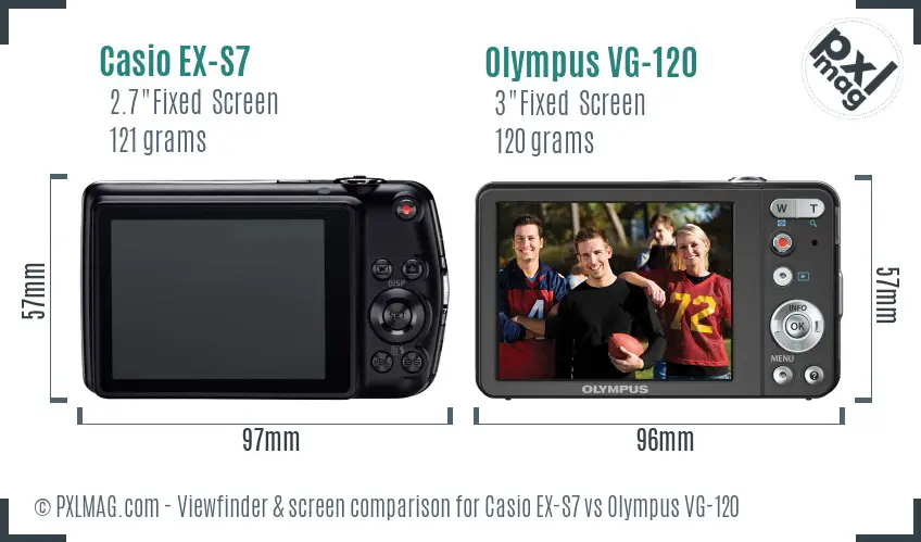 Casio EX-S7 vs Olympus VG-120 Screen and Viewfinder comparison