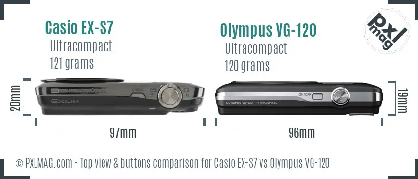 Casio EX-S7 vs Olympus VG-120 top view buttons comparison