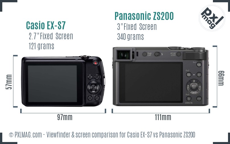 Casio EX-S7 vs Panasonic ZS200 Screen and Viewfinder comparison