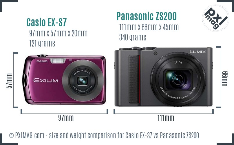 Casio EX-S7 vs Panasonic ZS200 size comparison