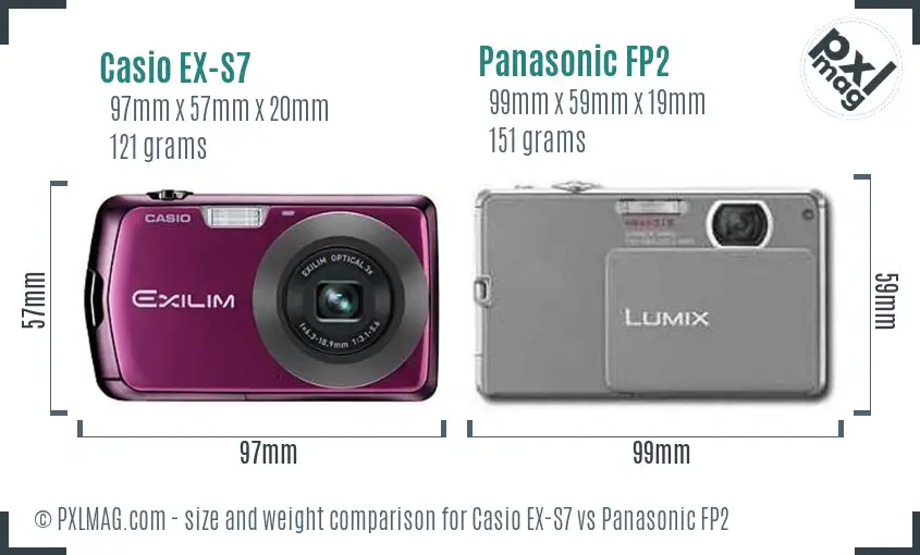 Casio EX-S7 vs Panasonic FP2 size comparison