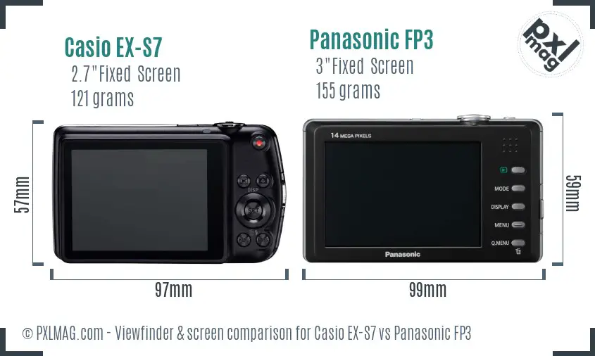 Casio EX-S7 vs Panasonic FP3 Screen and Viewfinder comparison