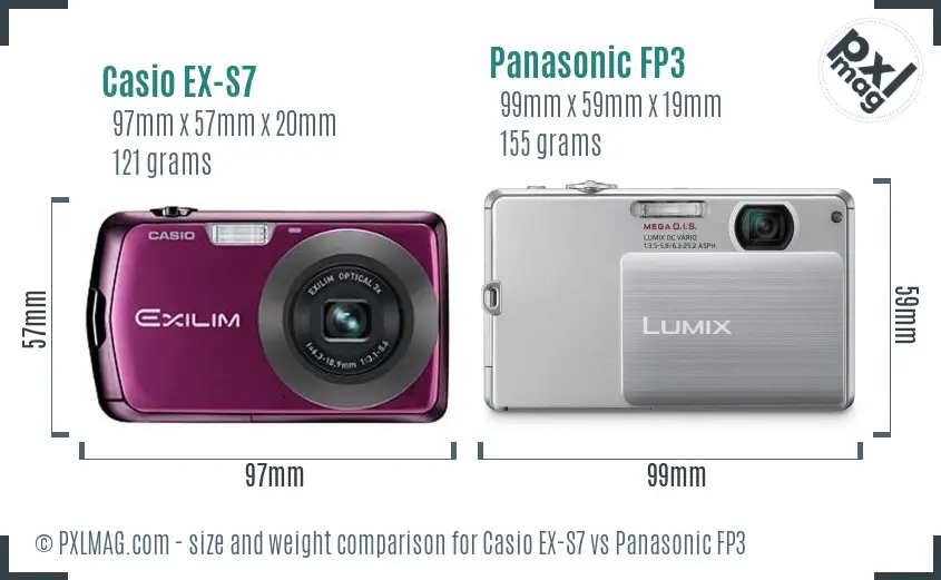 Casio EX-S7 vs Panasonic FP3 size comparison