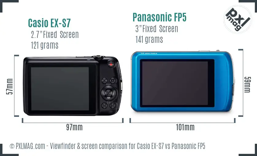 Casio EX-S7 vs Panasonic FP5 Screen and Viewfinder comparison