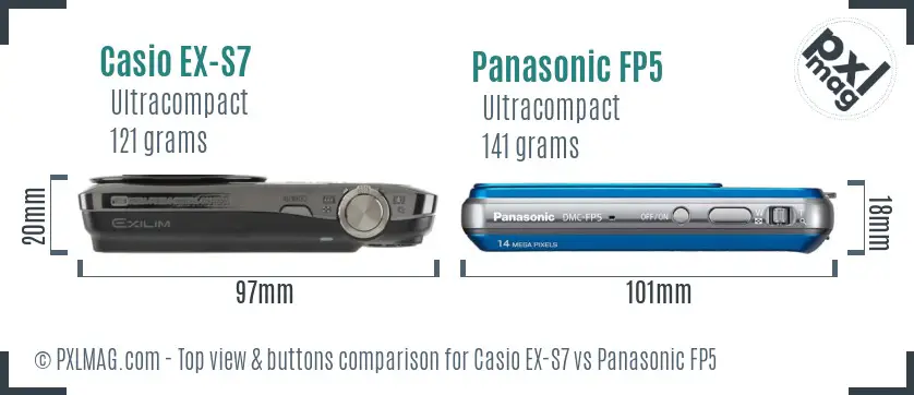 Casio EX-S7 vs Panasonic FP5 top view buttons comparison