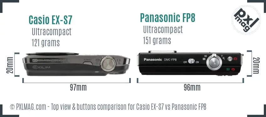 Casio EX-S7 vs Panasonic FP8 top view buttons comparison