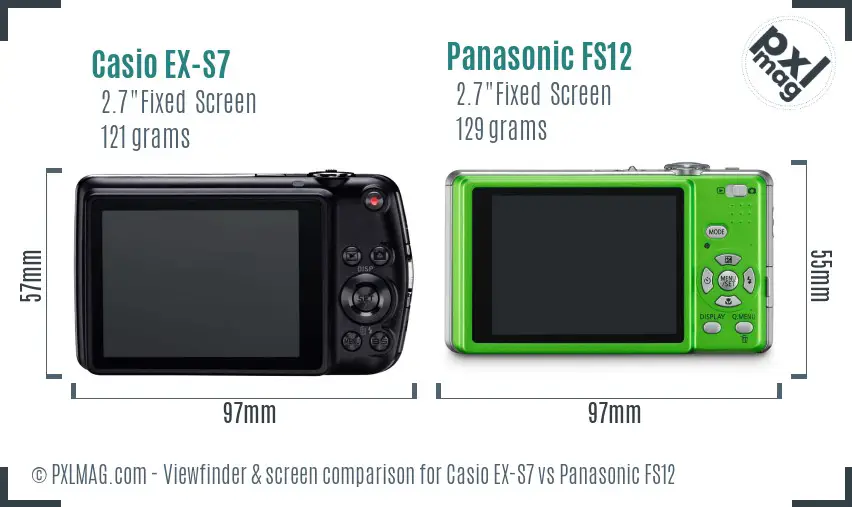 Casio EX-S7 vs Panasonic FS12 Screen and Viewfinder comparison