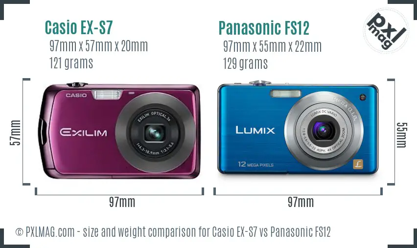 Casio EX-S7 vs Panasonic FS12 size comparison