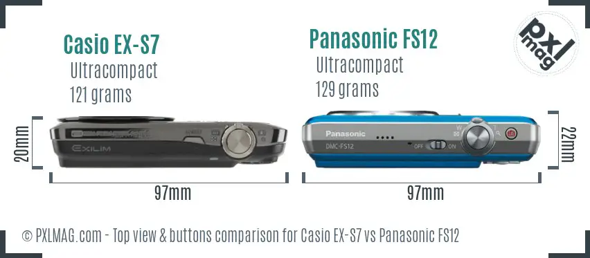 Casio EX-S7 vs Panasonic FS12 top view buttons comparison