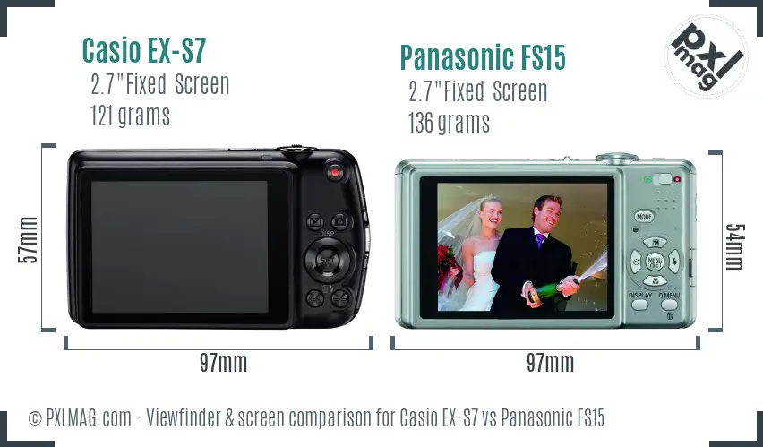 Casio EX-S7 vs Panasonic FS15 Screen and Viewfinder comparison