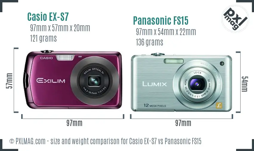 Casio EX-S7 vs Panasonic FS15 size comparison
