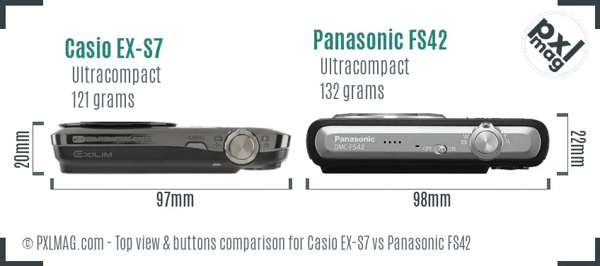 Casio EX-S7 vs Panasonic FS42 top view buttons comparison