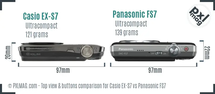 Casio EX-S7 vs Panasonic FS7 top view buttons comparison